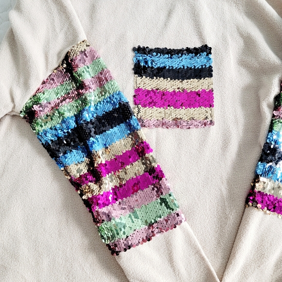 Entro sequin sweater sweatshirt fleece small colorful rainbow pocket top - Picture 5 of 9